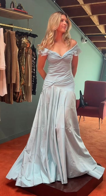 Mermaid Off The Shoulder Light Sky Blue Evening Dress Prom Dresses SD2387 HZ0628